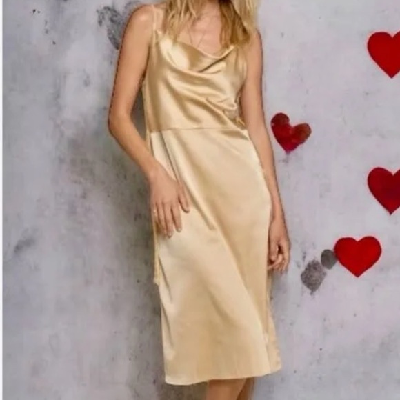 POL Champagne Gold Cowl Neck Satin Dress - NEVER WORN - Picture 1 of 5